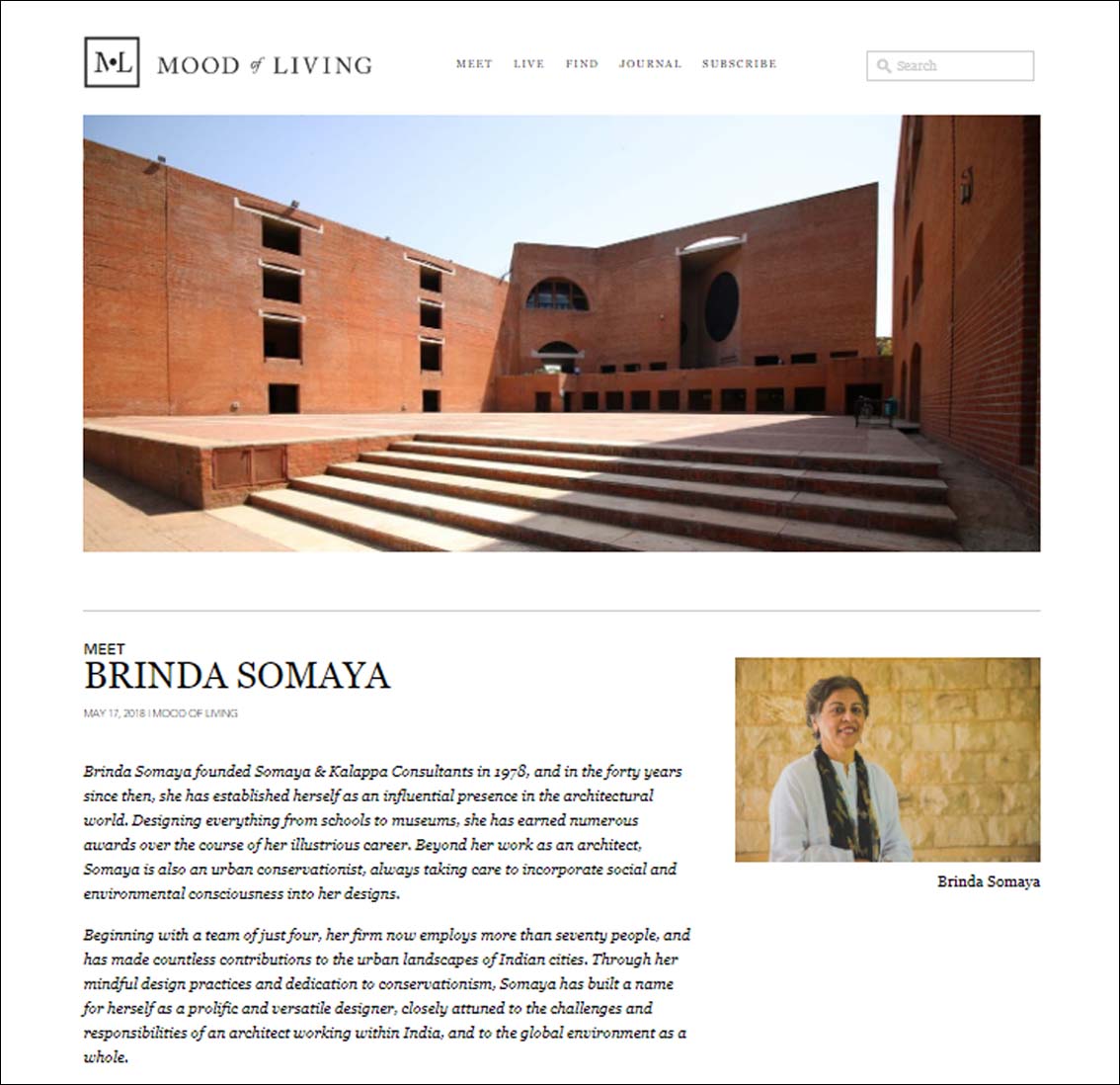 Meet Brinda Somaya, Mood of Living - March 2018